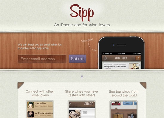 iOS app website design: Sipp