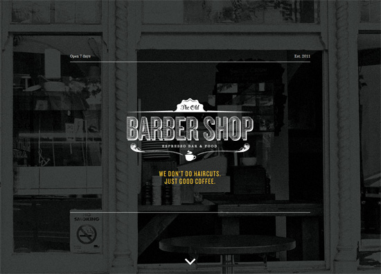 Dark website design example: The Old Barber Shop