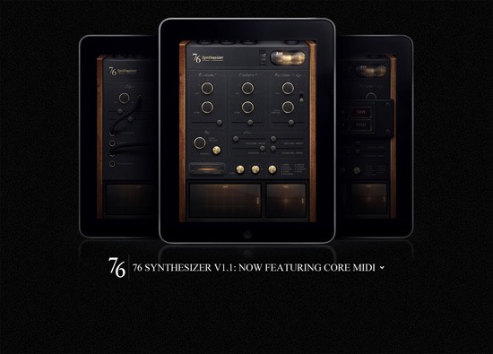 Dark website design example: 76 Synthesizer