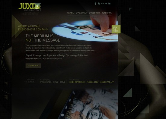 Dark website design example: JUXT Interactive