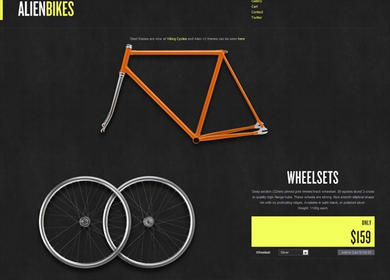 Dark website design example: Alien Bikes