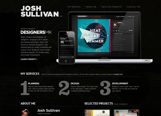 Dark website design example: JoshSullivan.me