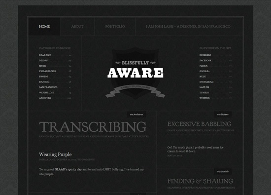 Dark website design example: BlissfullyAware