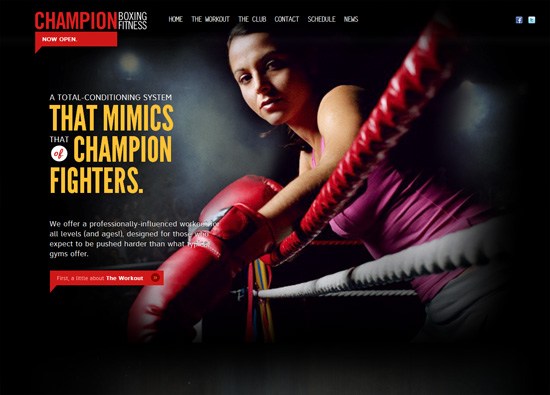 Dark website design example: Champion Boxing Fitness