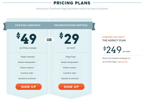 Pricing table example: Pinpoint Social