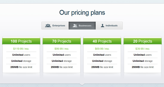 Pricing table example: Projecturf