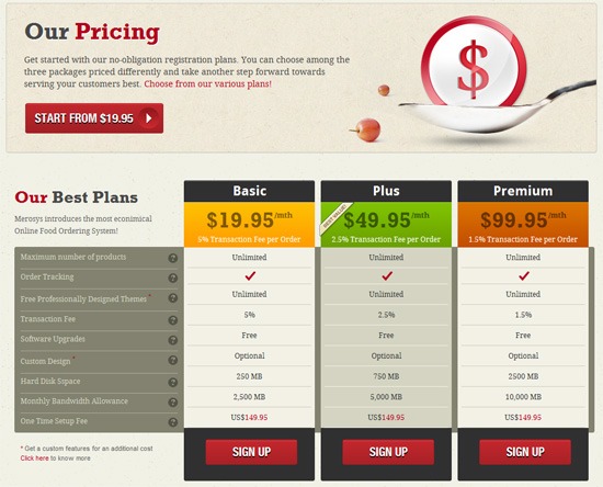 Pricing table example: Merosys