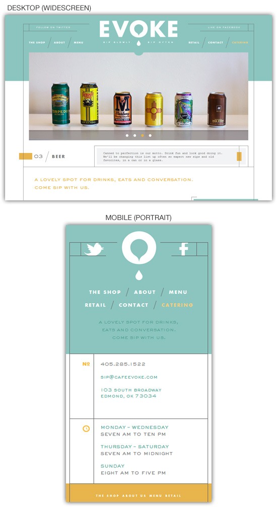 Responsive web design example: Café Evoke