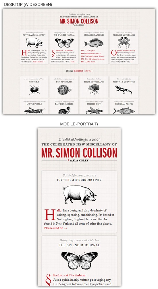 Responsive web design example: Simon Collison