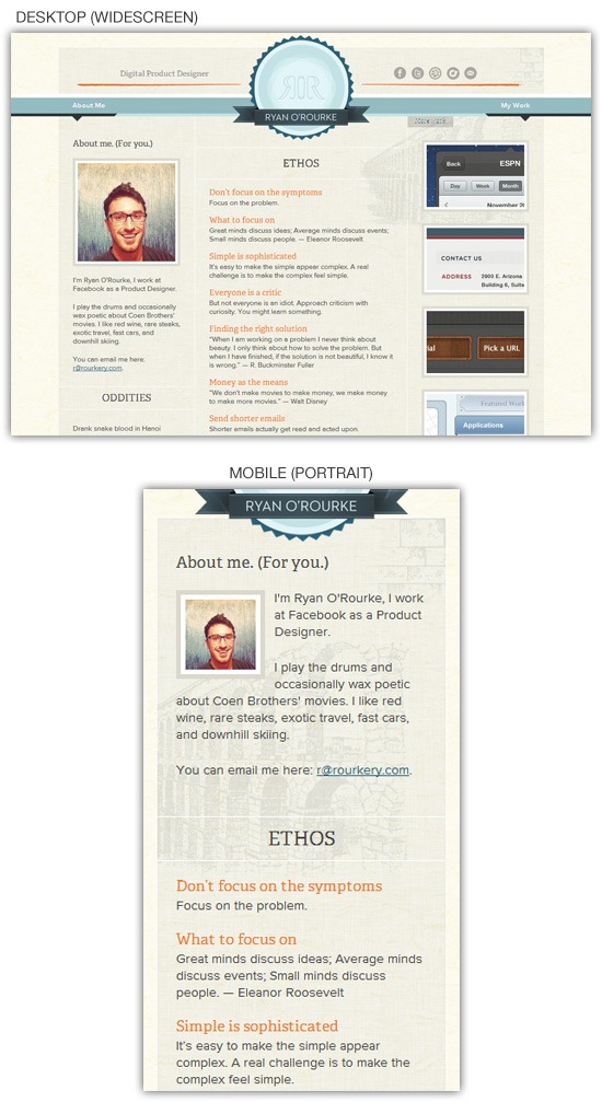 Responsive web design example: Ryan O'Rourke