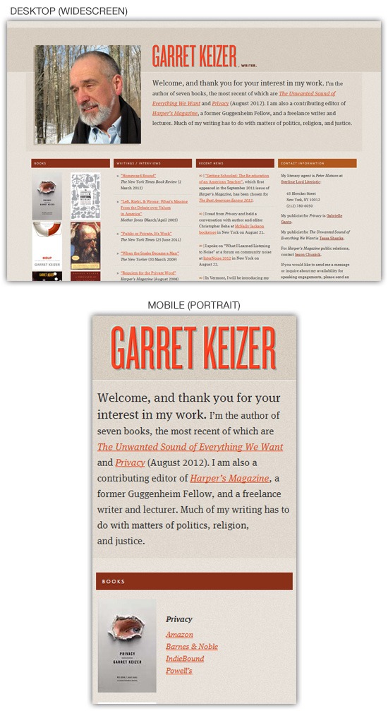 Responsive web design example: Garret Keizer