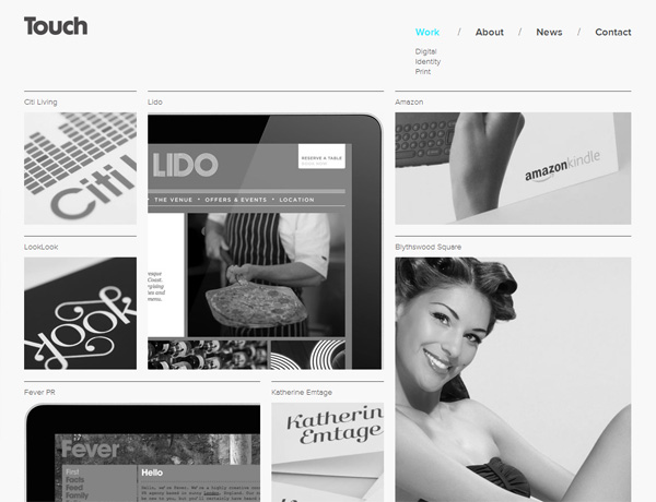 Clean website design example: Touch