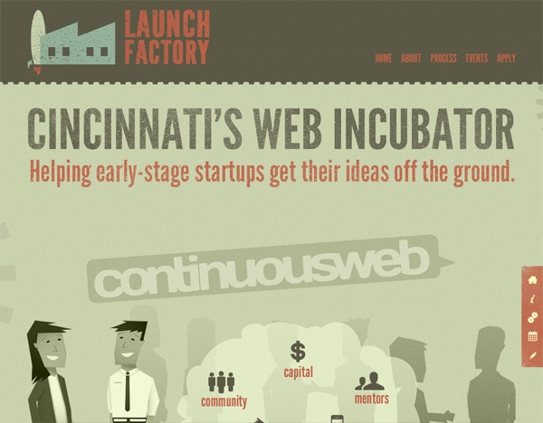 Textured website design example: Launch Factory