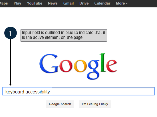 Google search page showing Tab key navigation