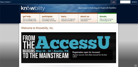 A screenshot of Knowbility.com home page.