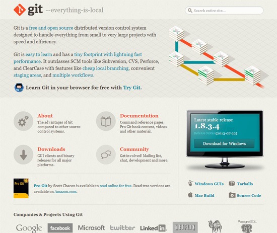 Git home page screenshot.