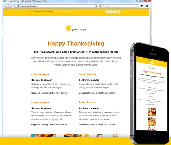 Preview image of Free Responsive Email Template: Thanksgiving Theme