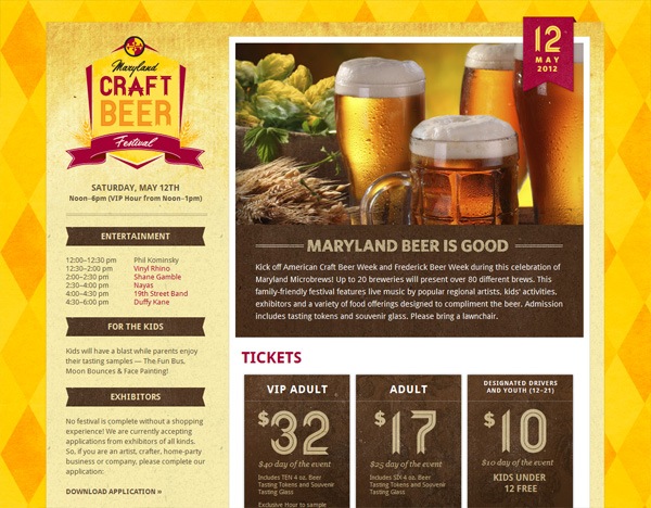 Textured website design example: Maryland Craft Beer Festival