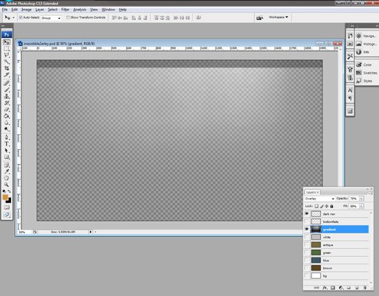 In Photoshop: All that is visible is the gradient layer that we want sized to the edges of different resolutions.