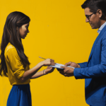 A man and a woman talking
