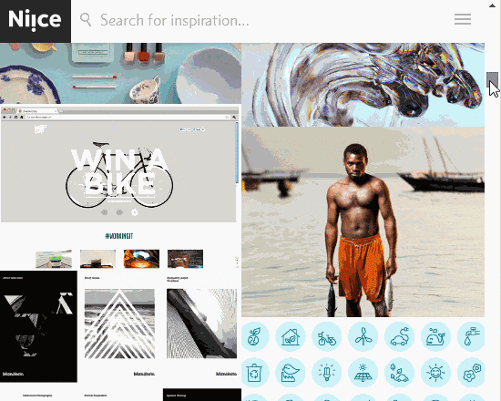 An animated GIF demonstrating the fixed navigation bar on the website, Niice.