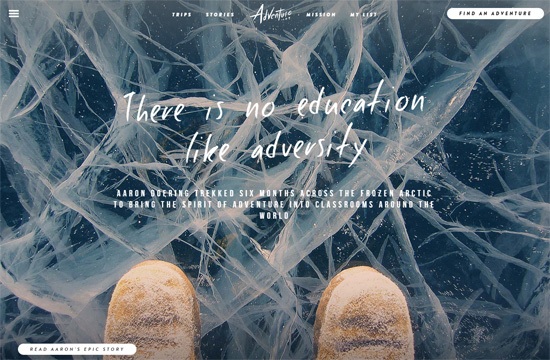 Example of a website with a large background image: Adventure.com