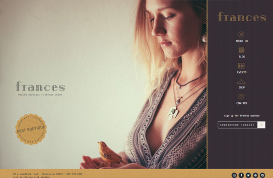 Example of a website with a large background image: Frances