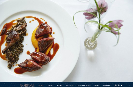 Example of a website with a large background image: Marianne Restaurant