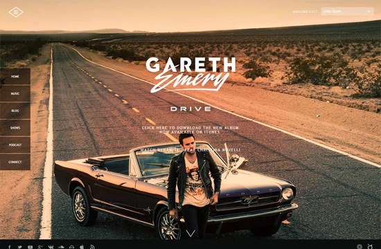 Example of a website with a large background image: Gareth Emery