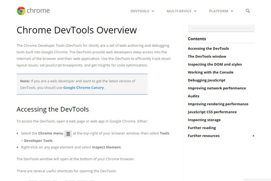 Official Chrome DevTools Docs