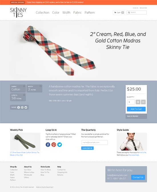 Product page design: Skinny Ties