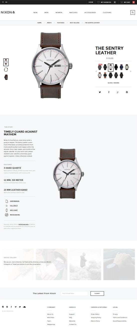 Product page design: Nixon