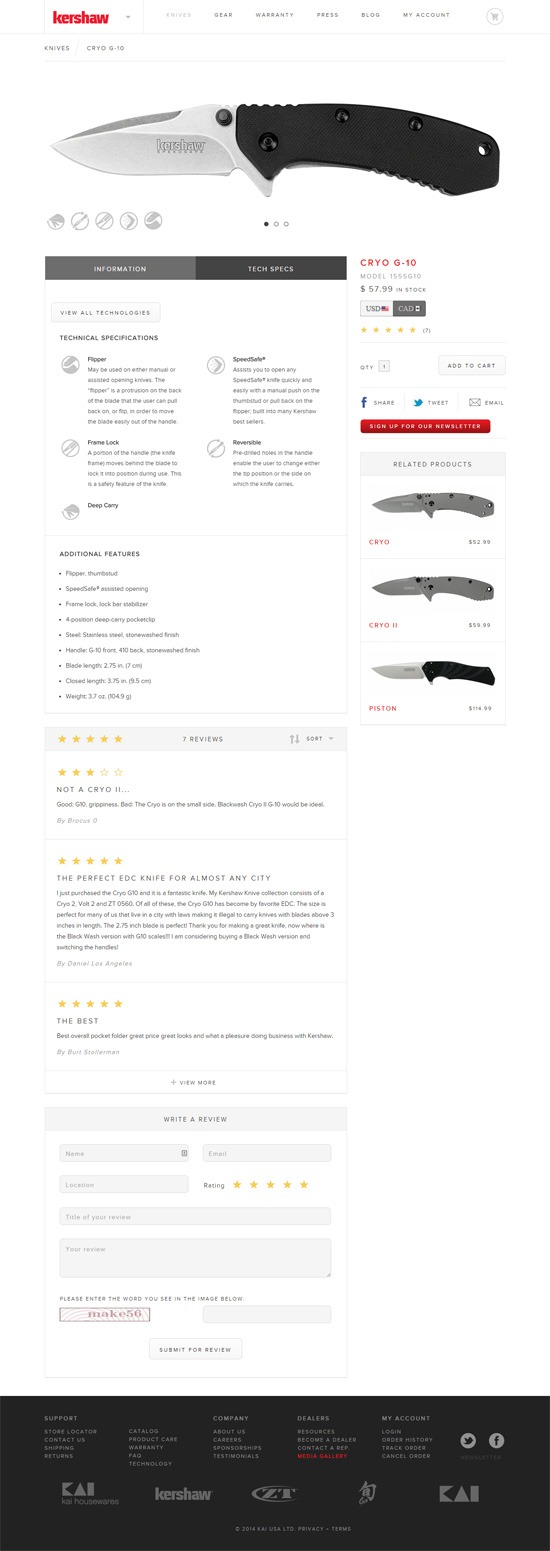 Product page design: Kershaw Knives