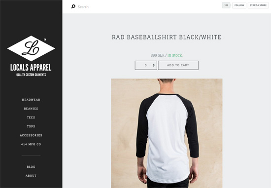 Product page design: Locals Apparel