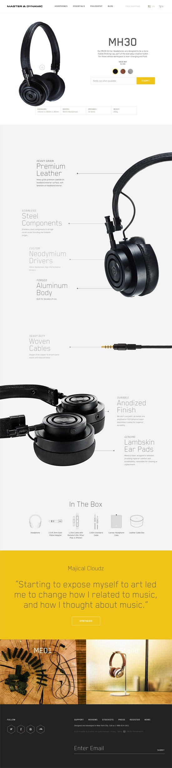 Product page design: Master and Dynamic