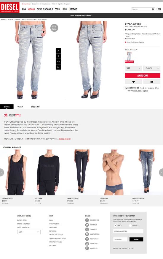 Product page design: Diesel