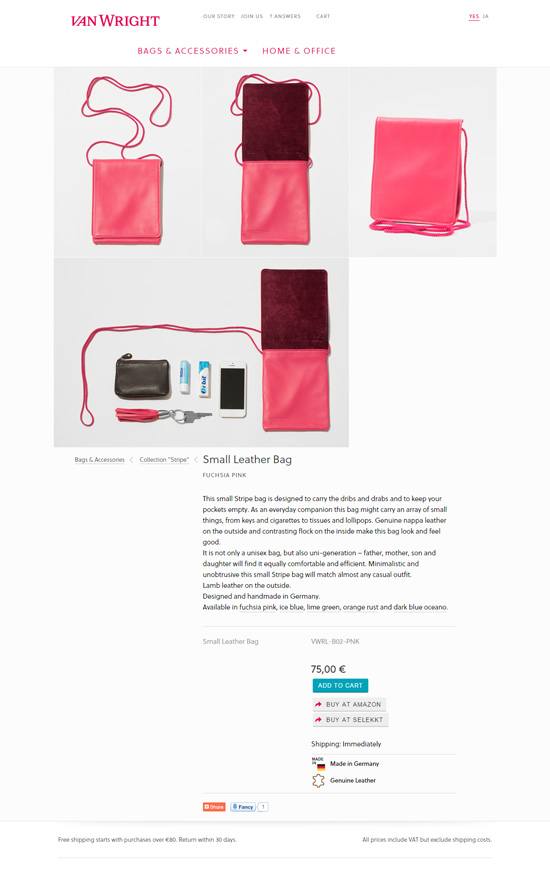 Product page design: van Wright