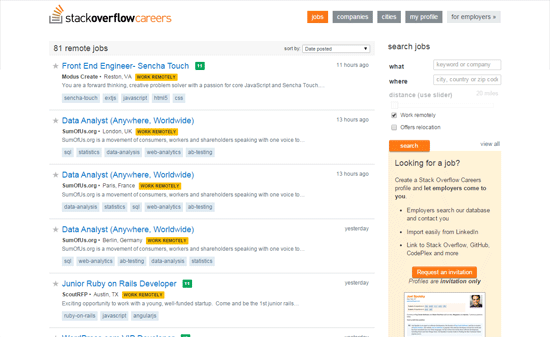 Stack Overflow Careers: Remote Job Listings