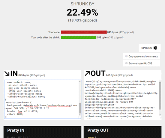 CSS Shrink minifies your CSS