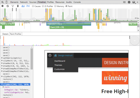 Timeline showing the rendering of a web page using Chrome DevTools