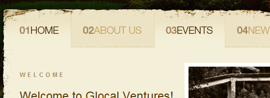 Glocal Ventures navigation menu scren shot.