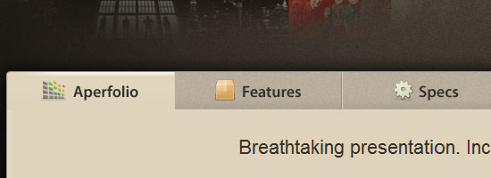 Aperfolio navigation menu screen shot.