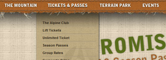 Alpine Meadows navigation menu screen shot.