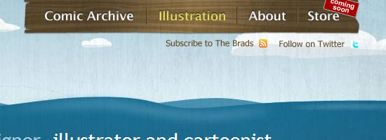 Brad Colbow navigation menu screen shot.