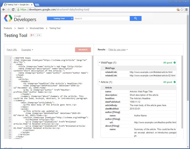 Structured data testing tool by Google.