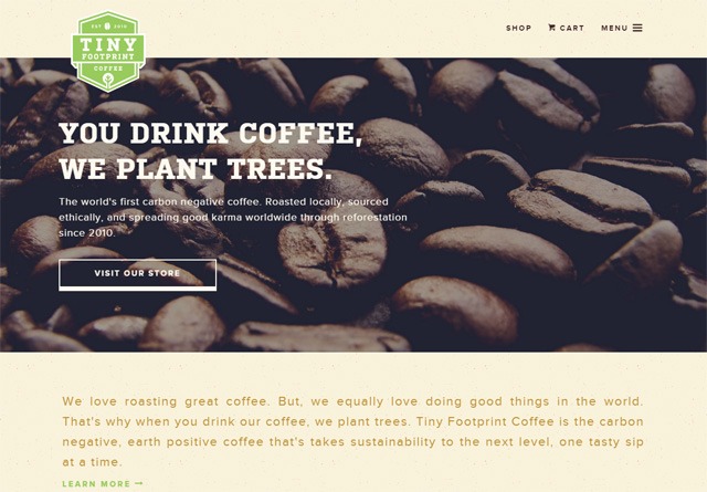 Earth-toned web design: Tiny Footprint Coffee