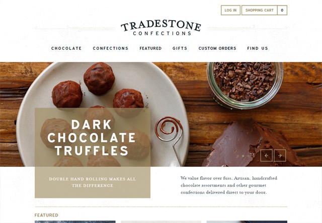 Earth-toned web design: Tradestone Confections