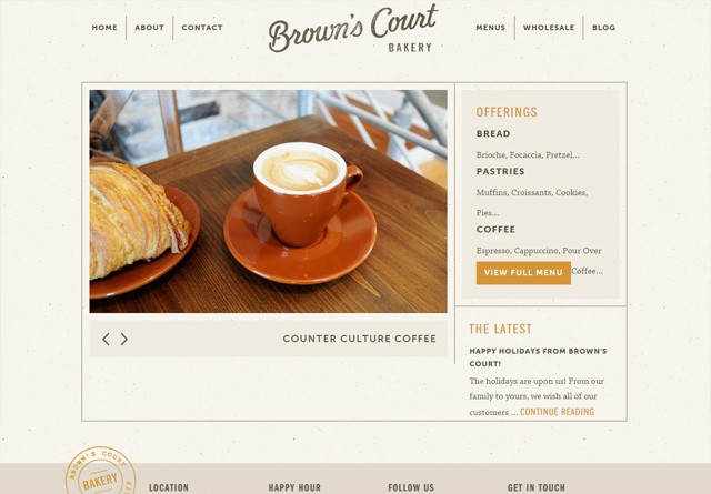 Earth-toned web design: Brown's Court Bakery