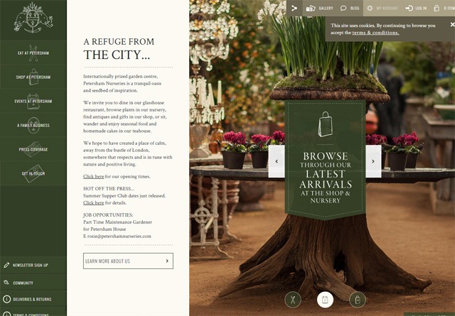 Earth-toned web design: Petersham Nurseries