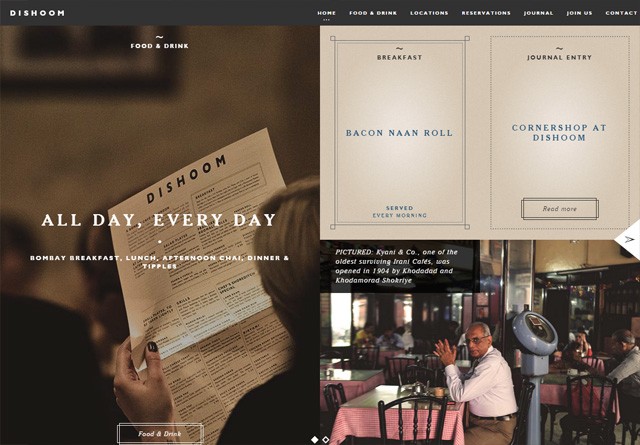 Earth-toned web design: Dishoom